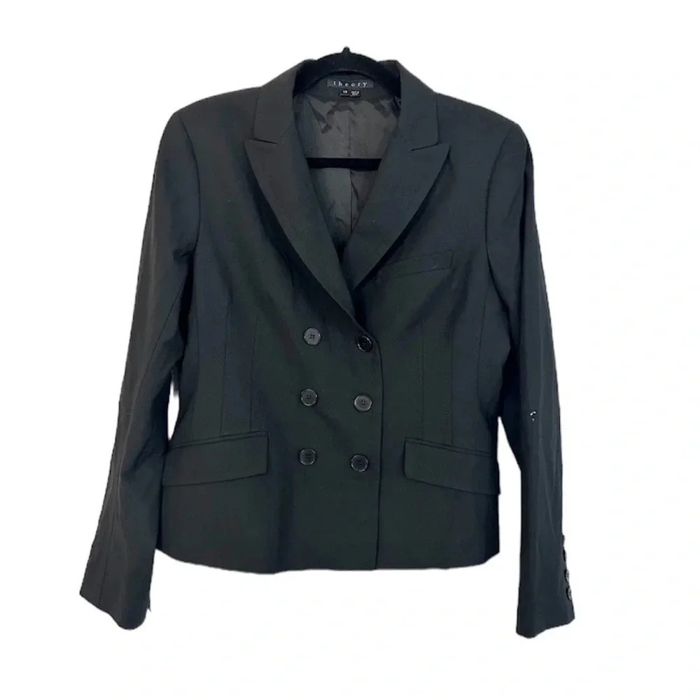 Theory Women's Long Sleeve Black Wool Blazer Jacket Size 12 GUC